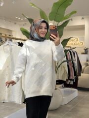 TIĞ TRİKO BAKLAVA DESENLİ TRİKO KAZAK EKRU