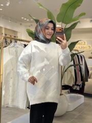 TIĞ TRİKO BAKLAVA DESENLİ TRİKO KAZAK EKRU