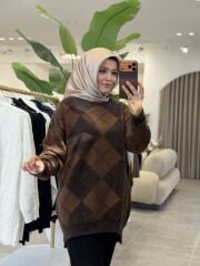 TIĞ TRİKO BAKLAVA DESENLİ TRİKO KAZAK KAHVE