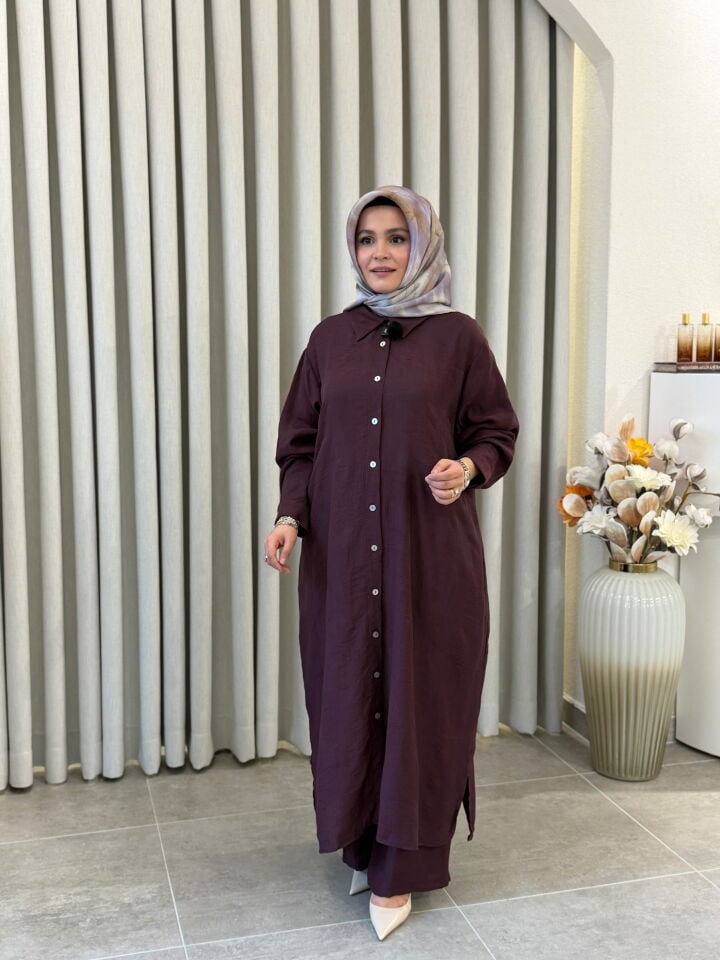 KADO DESENLİ PAMUK TENCEL PANTALONLU TAKIM MÜRDÜM BÜYÜK BEDEN