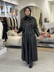 ŞARDONLU DERİ CEKET YAQA SİYAH