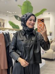 ŞARDONLU DERİ CEKET YAQA SİYAH