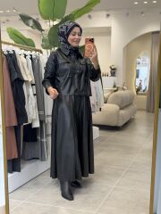 ŞARDONLU DERİ CEKET YAQA SİYAH