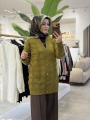 TIĞ TRİKO KAZAYAKLI HAVLU ÖRGÜLÜ TRİKO HIRKA OLİVE