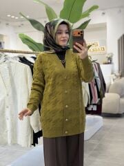 TIĞ TRİKO KAZAYAKLI HAVLU ÖRGÜLÜ TRİKO HIRKA OLİVE