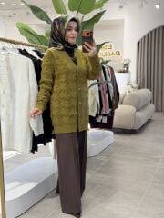 TIĞ TRİKO KAZAYAKLI HAVLU ÖRGÜLÜ TRİKO HIRKA OLİVE