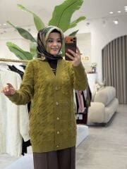 TIĞ TRİKO KAZAYAKLI HAVLU ÖRGÜLÜ TRİKO HIRKA OLİVE