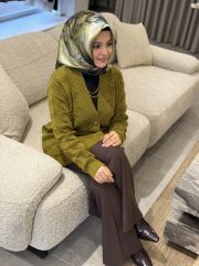 TIĞ TRİKO KAZAYAKLI HAVLU ÖRGÜLÜ TRİKO HIRKA OLİVE