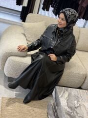 ŞARDONLU DERİ ETEK YAQA SİYAH