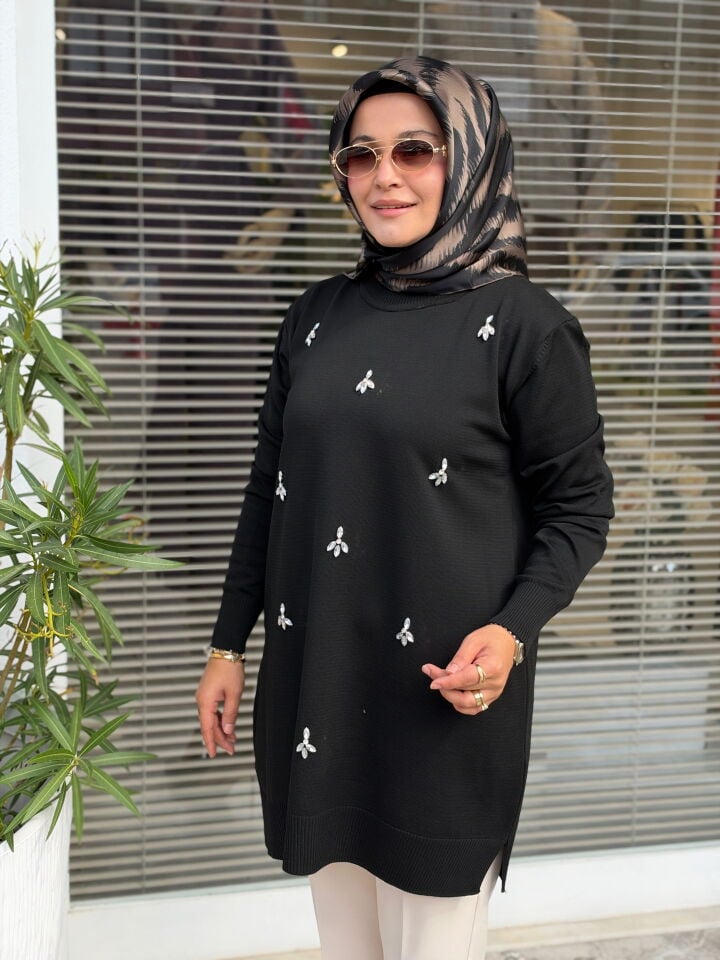 SOFF MERSERİZE DİKME TAŞLI TUNİK SİYAH