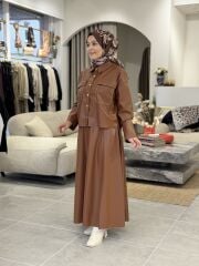 ŞARDONLU DERİ CEKET YAQA KAHVE