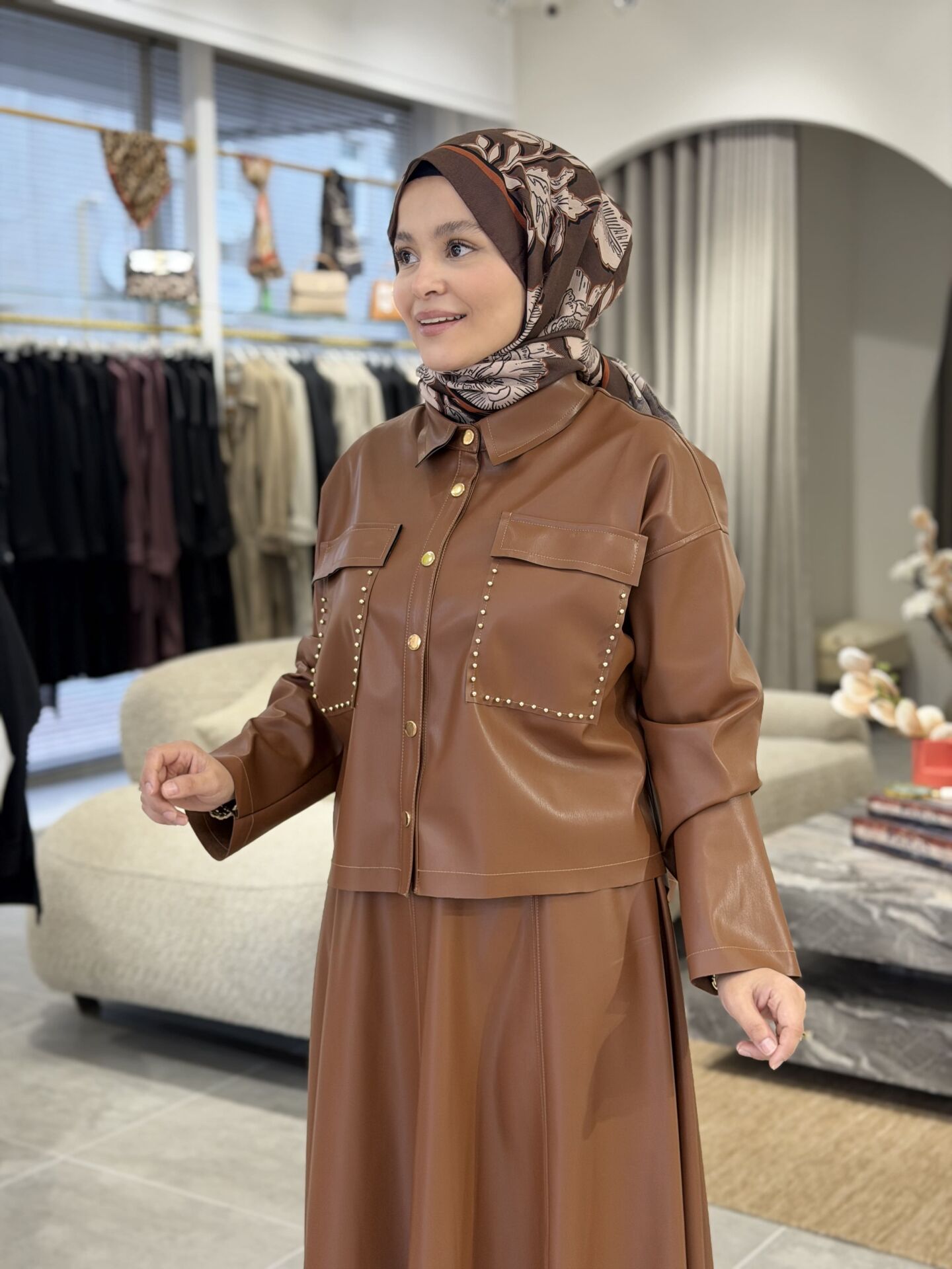 ŞARDONLU DERİ CEKET YAQA KAHVE