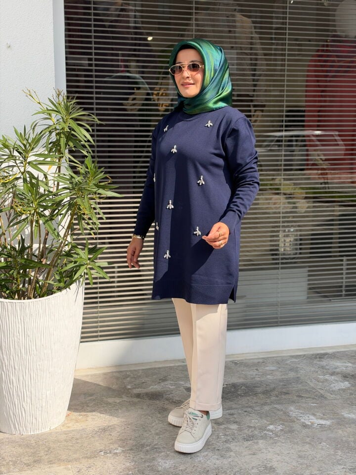 SOFF MERSERİZE DİKME TAŞLI TUNİK LACİVERT