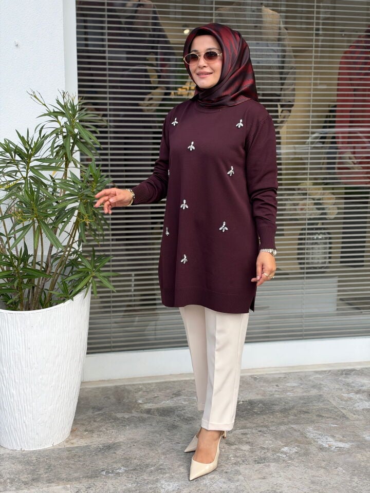 SOFF MERSERİZE DİKME TAŞLI TUNİK BORDO