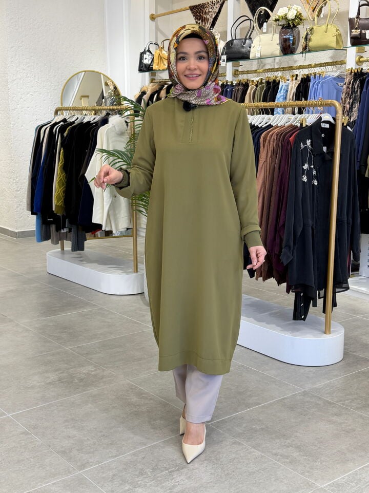 ARMİNE TREND KREP TAM BOY TUNİK YEŞİL