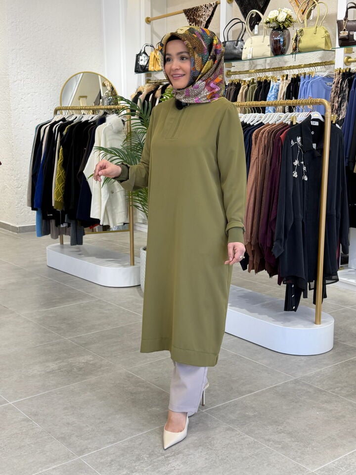 ARMİNE TRENT KREP TAM BOY TUNİK YEŞİL