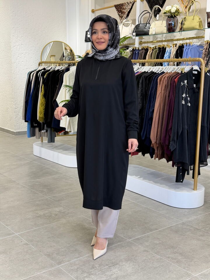 ARMİNE TREND KREP TAM BOY TUNİK SİYAH