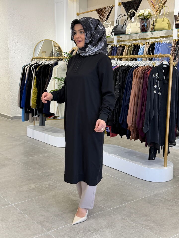 ARMİNE TREND KREP TAM BOY TUNİK SİYAH