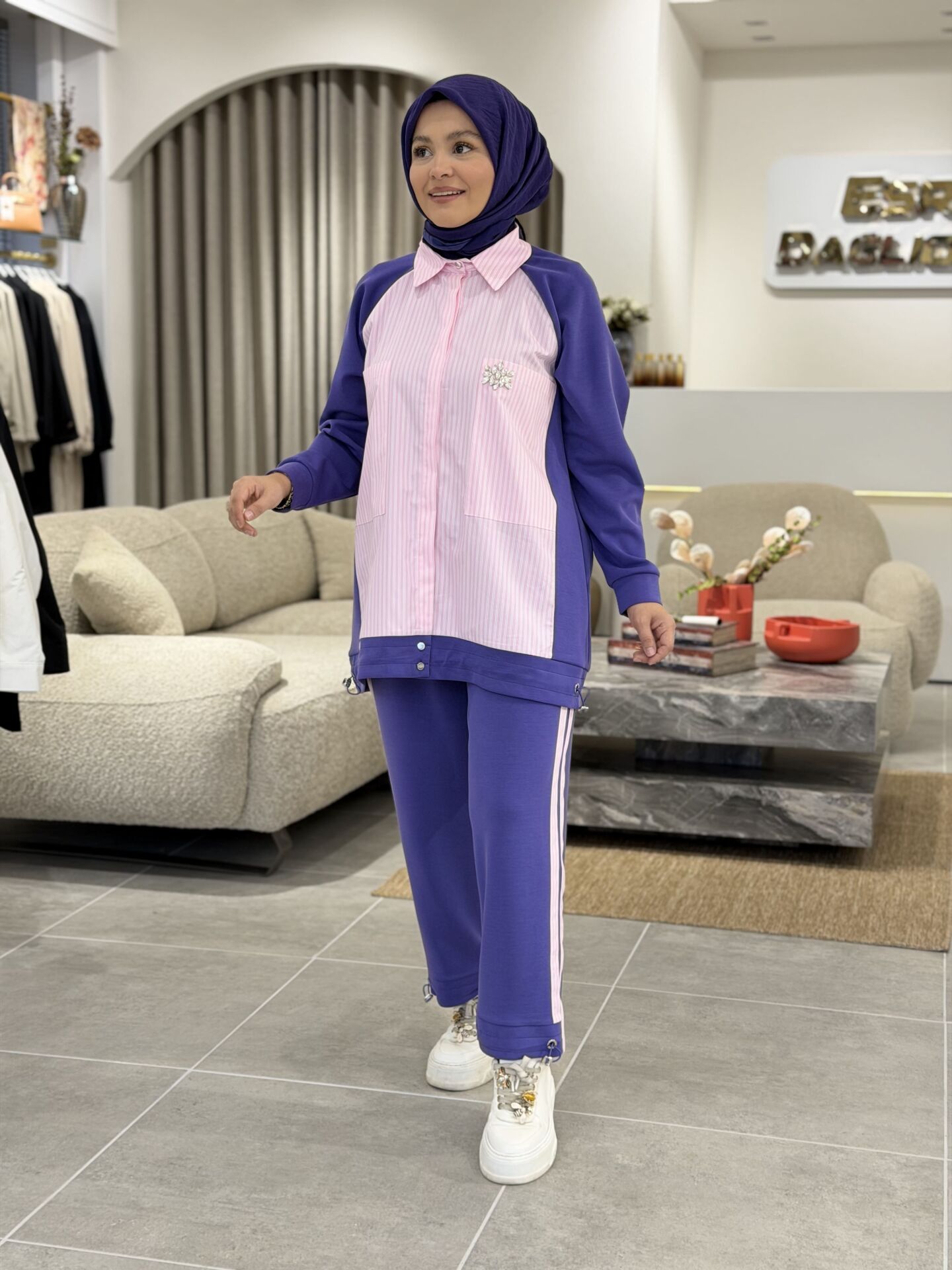 TIĞ TRİKO SCUBA GÖMLEK TASARIMLI TAKIM MOR