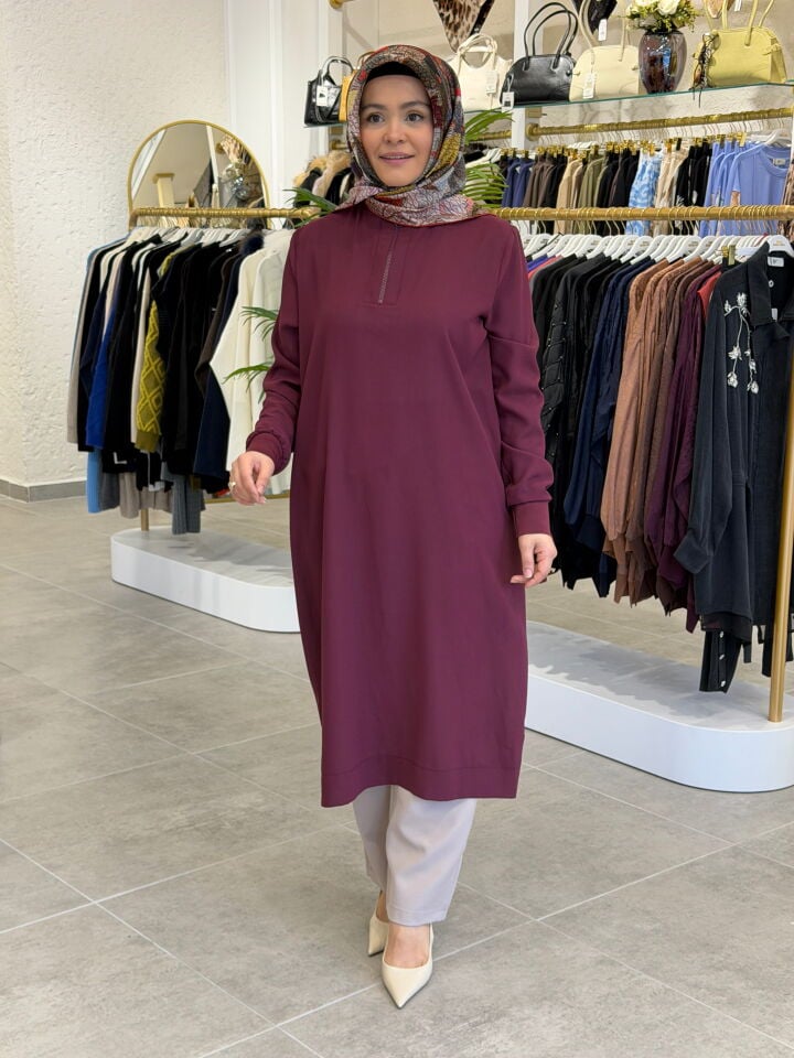 ARMİNE TREND KREP TAM BOY TUNİK MÜRDÜM