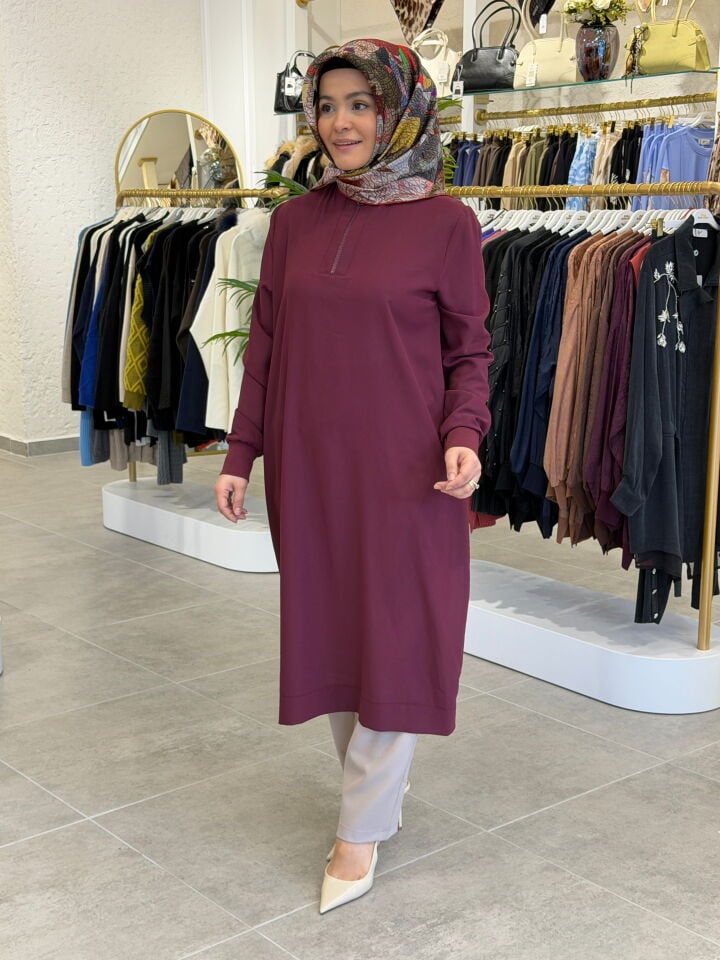 ARMİNE TRENT KREP TAM BOY TUNİK MÜRDÜM