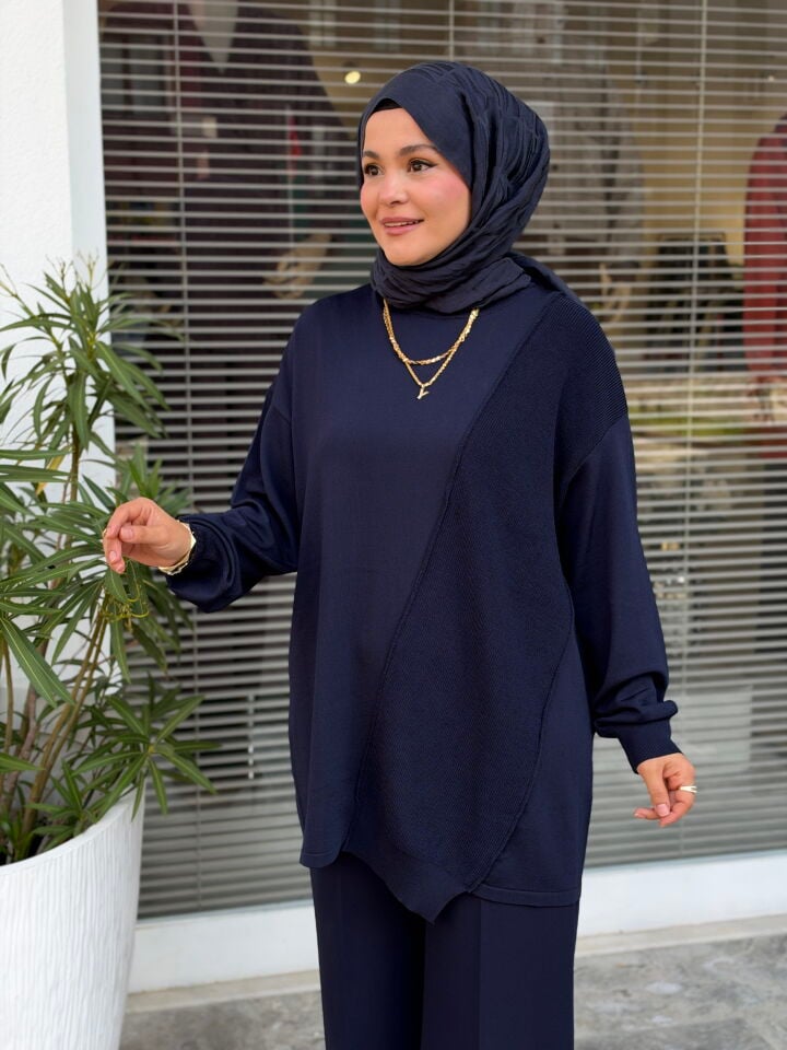 TIĞ TRİKO ÖRGÜ DETAYLI RAYON TUNİK LACİVERT