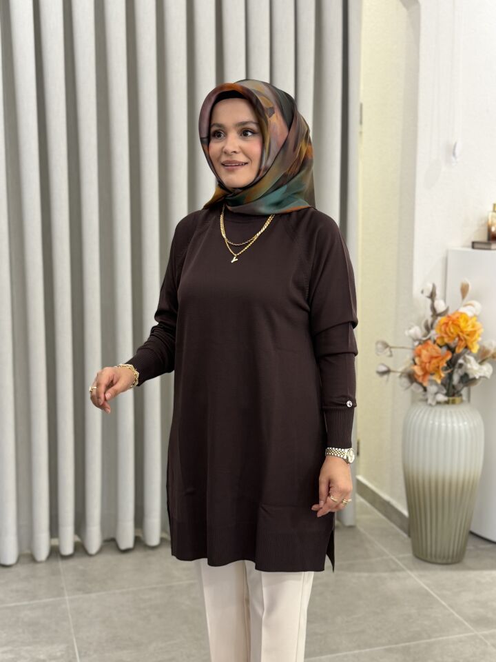 ARMİNE TREND MERSERİZE TUNİK KAHVERENGİ