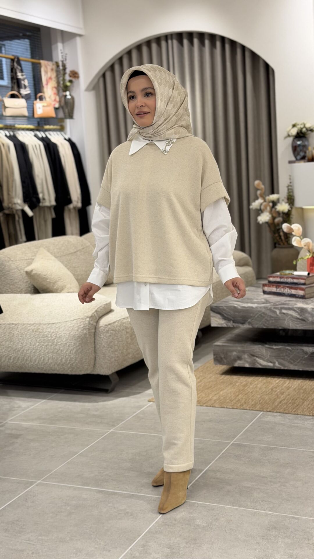 YAQA PREMİUM TRİKO ÜÇLÜ TAKIM KREM