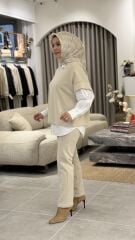 YAQA PREMİUM TRİKO ÜÇLÜ TAKIM KREM