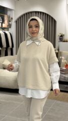 YAQA PREMİUM TRİKO ÜÇLÜ TAKIM KREM