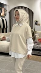 YAQA PREMİUM TRİKO ÜÇLÜ TAKIM KREM