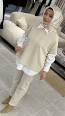 YAQA PREMİUM TRİKO ÜÇLÜ TAKIM KREM