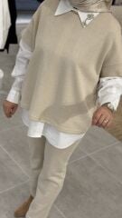 YAQA PREMİUM TRİKO ÜÇLÜ TAKIM KREM