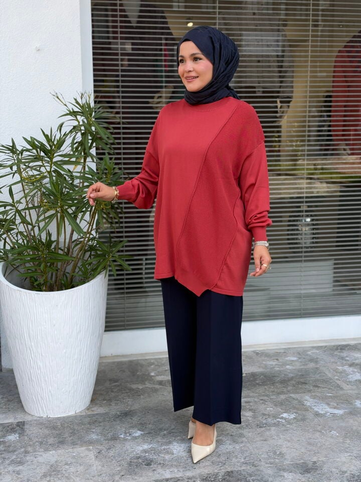 TIĞ TRİKO ÖRGÜ DETAYLI RAYON TUNİK SOMON
