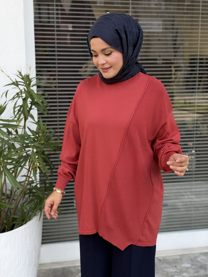 TIĞ TRİKO ÖRGÜ DETAYLI RAYON TUNİK SOMON