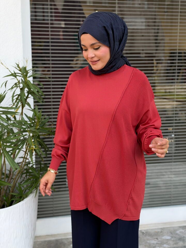 TIĞ TRİKO ÖRGÜ DETAYLI RAYON TUNİK SOMON