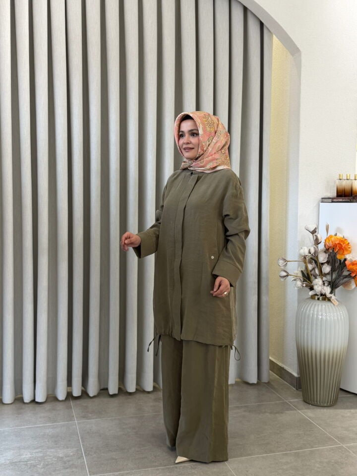 ARMİNE TENCEL PANTOLONLU TAKIM HAKİ