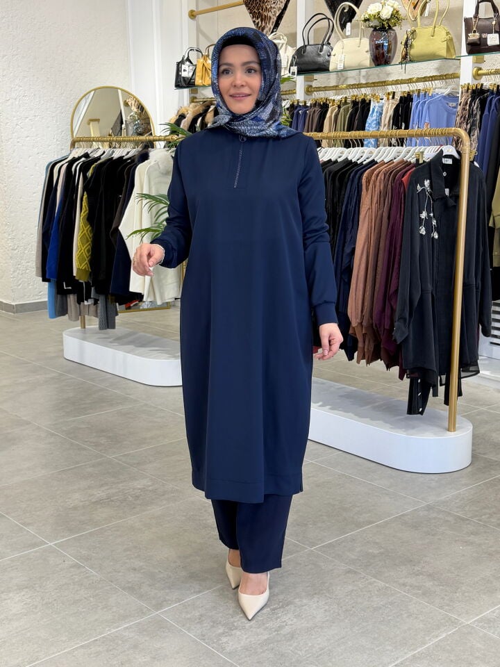 ARMİNE TREND KREP TAM BOY TUNİK LACİVERT