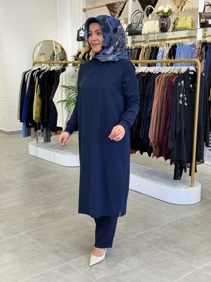 ARMİNE TRENT KREP TAM BOY TUNİK LACİVERT