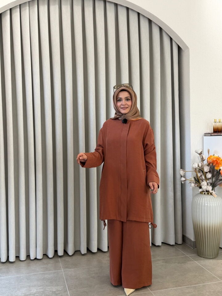 ARMİNE TENCEL PANTOLONLU TAKIM KİREMİT
