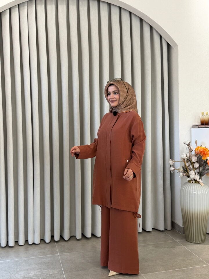ARMİNE TENCEL PANTOLONLU TAKIM KİREMİT
