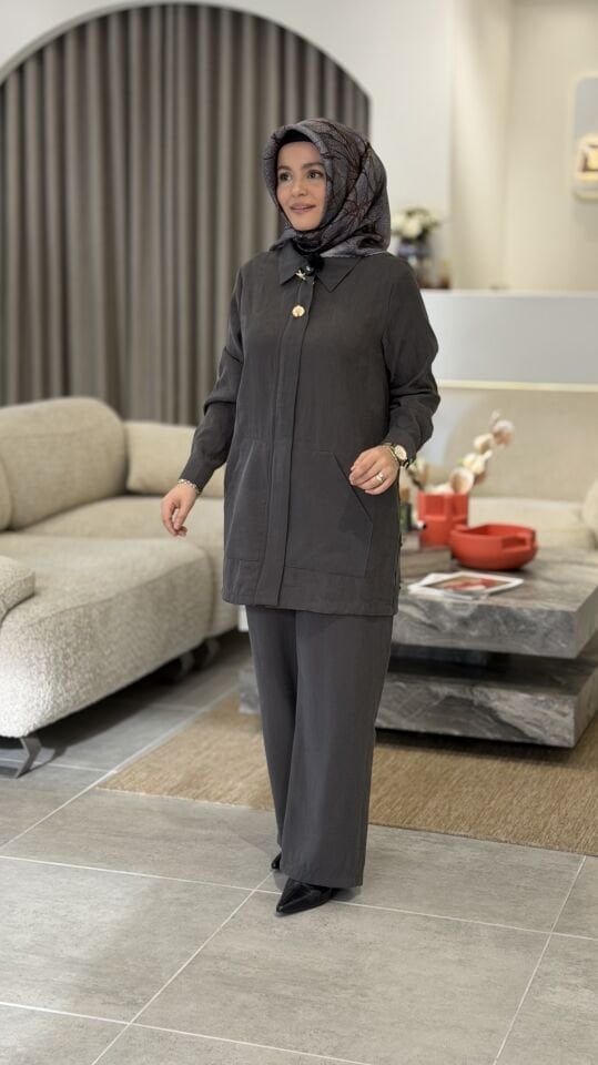 KADO MODAL KUMAŞ PANTOLONLU TAKIM GRİ