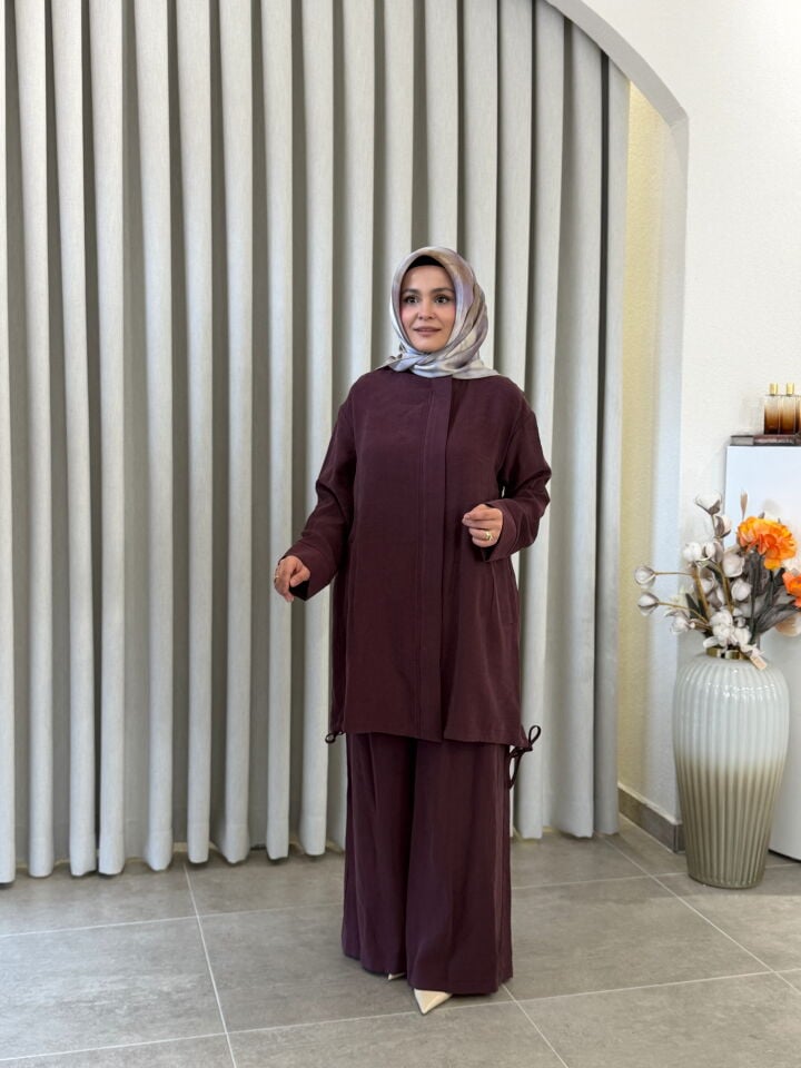 ARMİNE TENCEL PANTOLONLU TAKIM BORDO