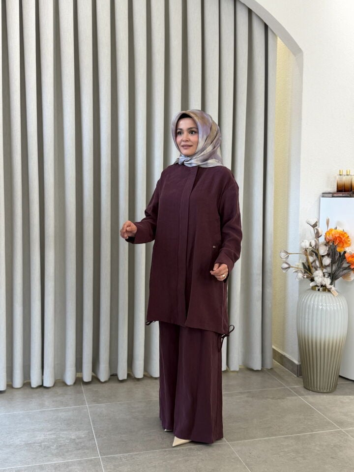 ARMİNE TENCEL PANTOLONLU TAKIM BORDO