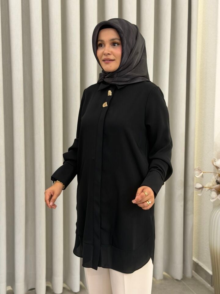 ARMİNE TREND KREP GÖMLEK SİYAH