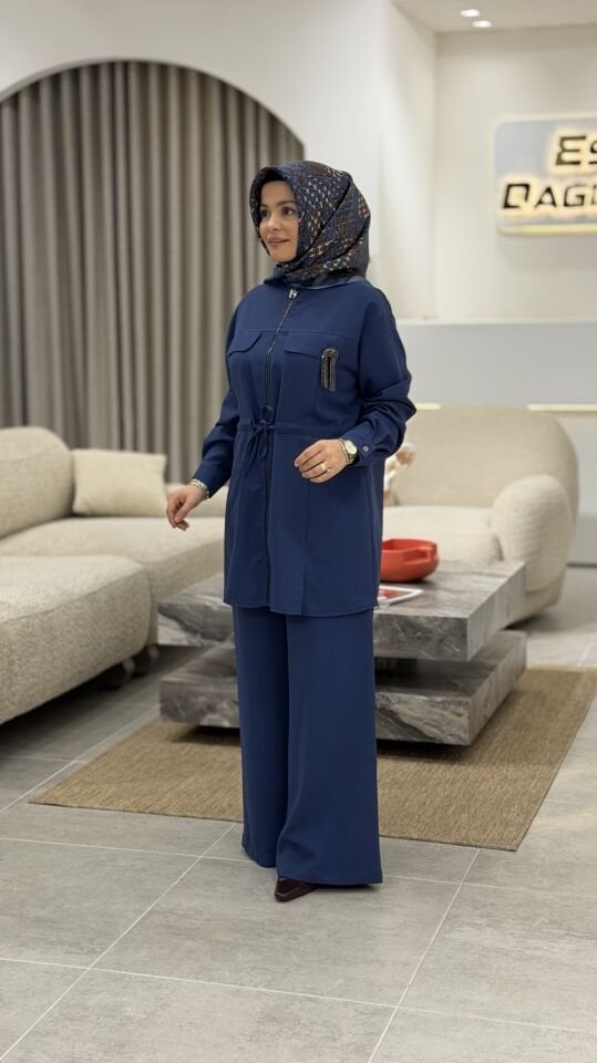 ARMİNE KREP PANTOLONLU TAKIM İNDİGO