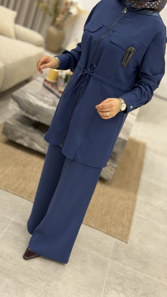 ARMİNE KREP PANTOLONLU TAKIM İNDİGO