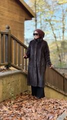 TIĞ TRİKO UZUN  HAKİM YAKA KÜRK KABAN KAHVE