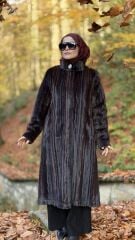 TIĞ TRİKO UZUN  HAKİM YAKA KÜRK KABAN KAHVE