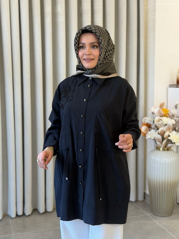 TIĞ TRİKO BELDEN BÜZGÜLÜ KAP-GÖMLEK SİYAH